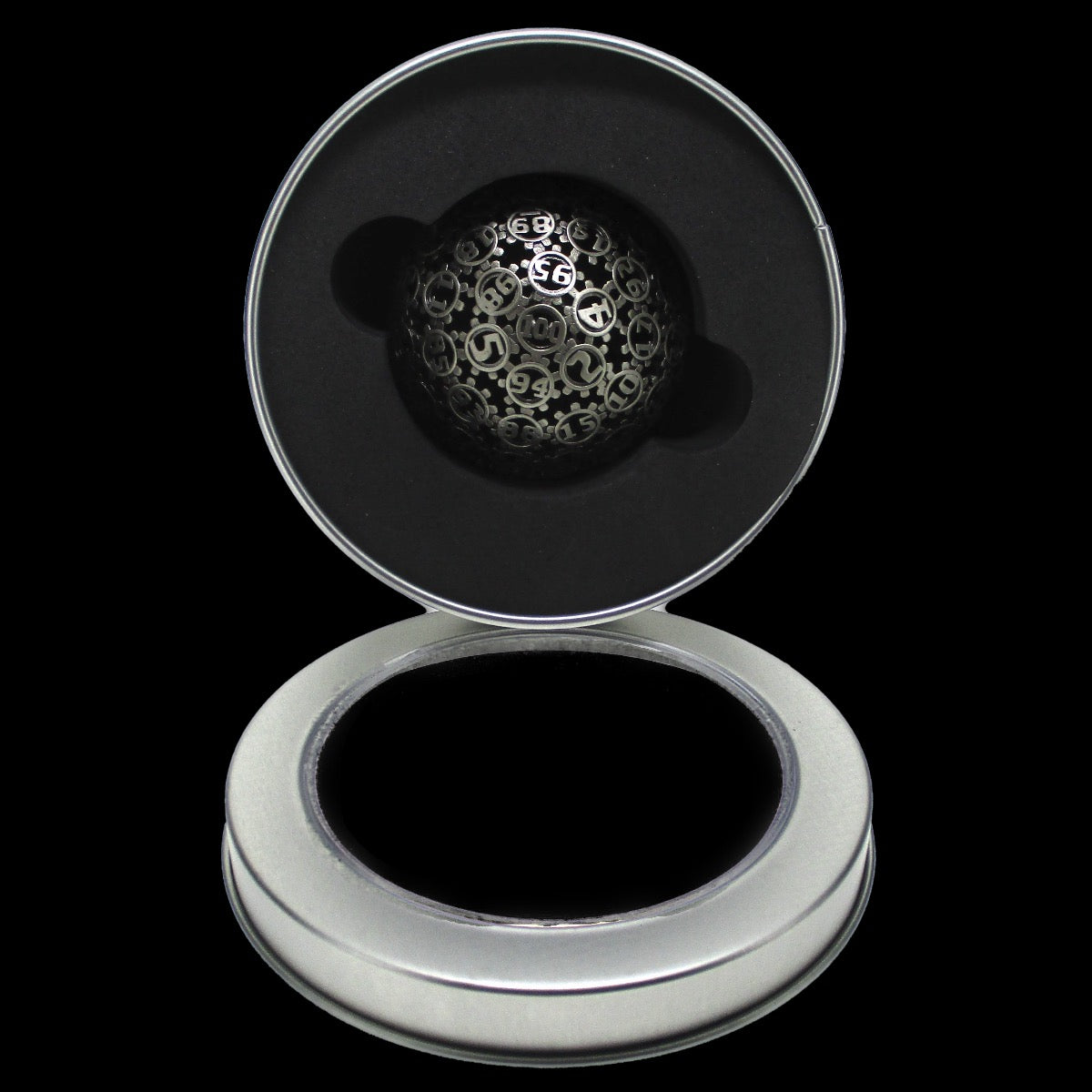 TDSO Metal Hollow Gear Antique Silver HUGE 50mm D100 Dice In Protective Case