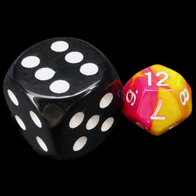 TDSO Duel Rose & Saffron Yellow MINI 10mm D12 Dice