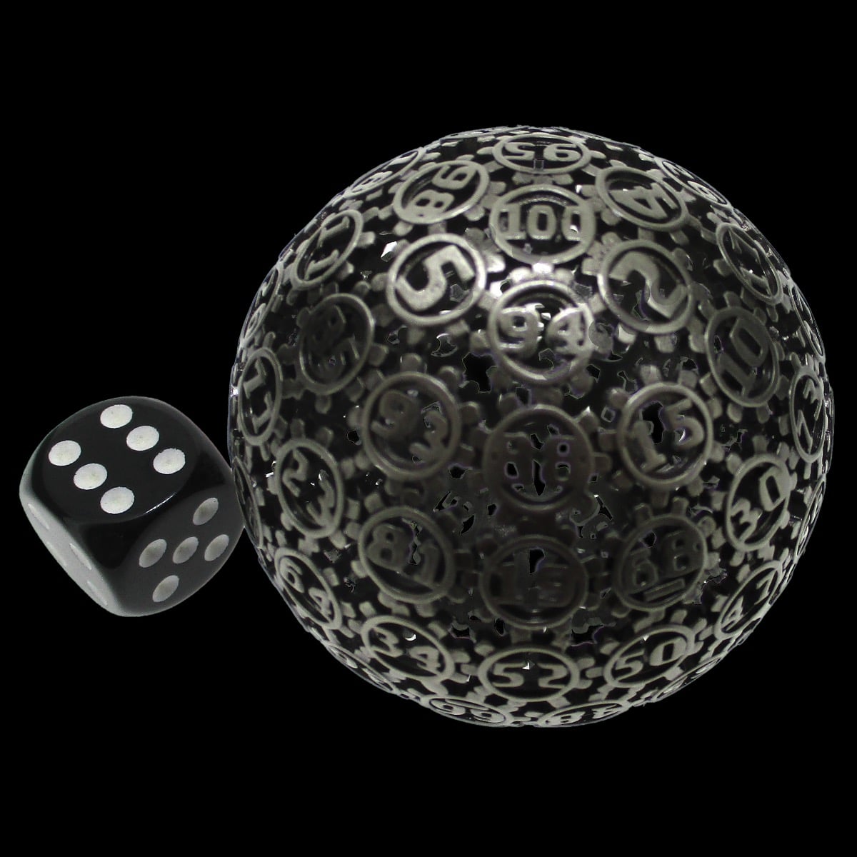 TDSO Metal Hollow Gear Antique Silver HUGE 50mm D100 Dice In Protective Case