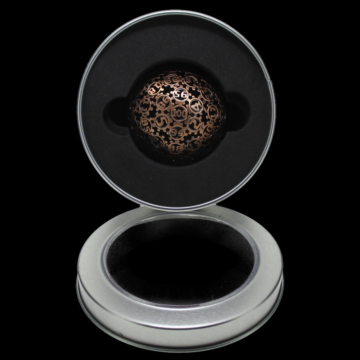 TDSO Metal Hollow Gear Antique Copper HUGE 50mm D100 Dice In Protective Case
