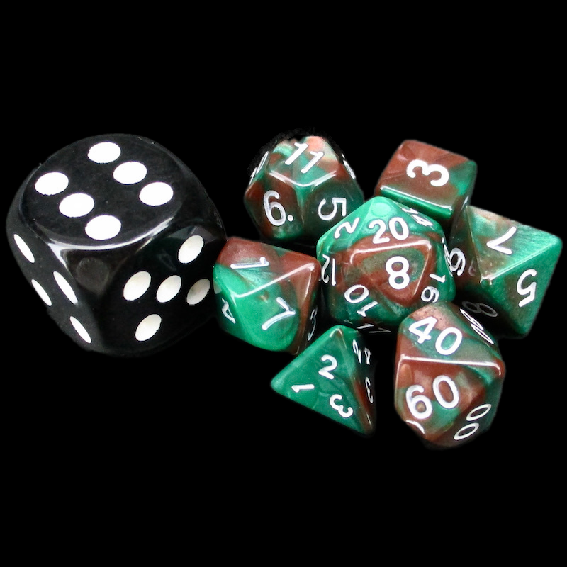 TDSO Duel Brown & Green MINI 10mm 7 Dice Polyset