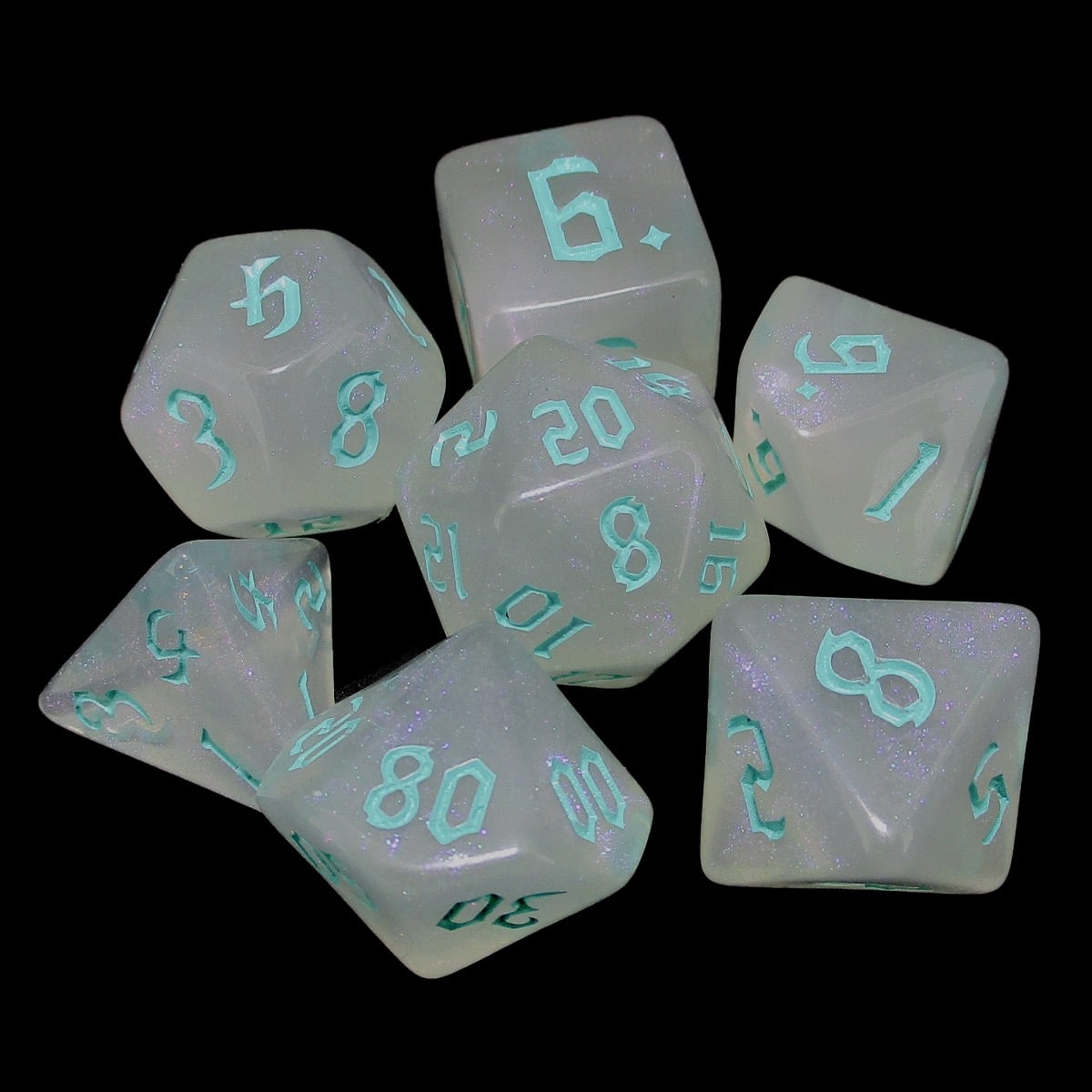 TDSO Gothic Script Shimmer & Turquoise 7 Dice Polyset