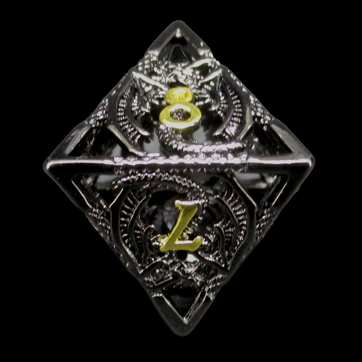 TDSO Metal Hollow Flying Dragon Black Nickel & Gold D8 Dice
