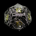 TDSO Metal Hollow Flying Dragon Black Nickel & Gold D12 Dice