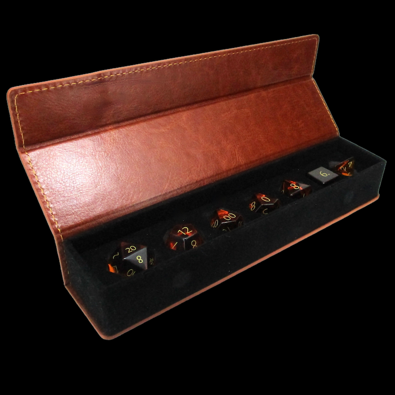 TDSO Brown Leatherette Padded Dice Storage Case - 7 Dice Polyset