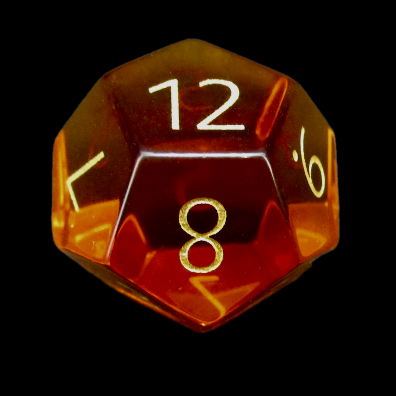 TDSO Zircon Glass Orange Topaz & Gold D12 Dice