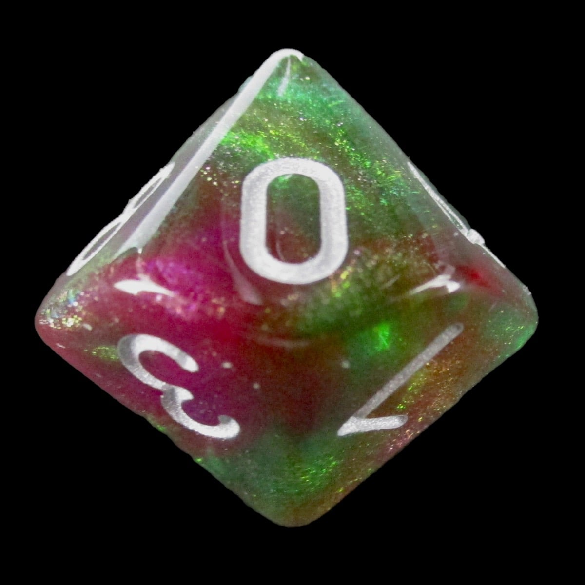 HALF PRICE CLEARANCE TDSO Phoenix Multi Glitter Green Pink & Purple D10 Dice