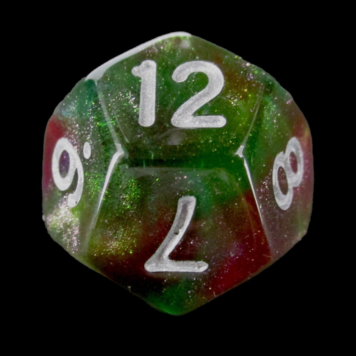 HALF PRICE CLEARANCE TDSO Phoenix Multi Glitter Green Pink & Purple D12 Dice