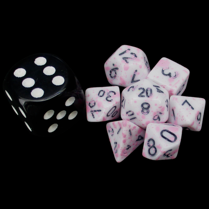 TDSO Splatter Pink & White MINI 10mm 7 Dice Polyset