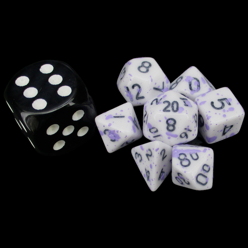 TDSO Splatter Purple & White MINI 10mm 7 Dice Polyset
