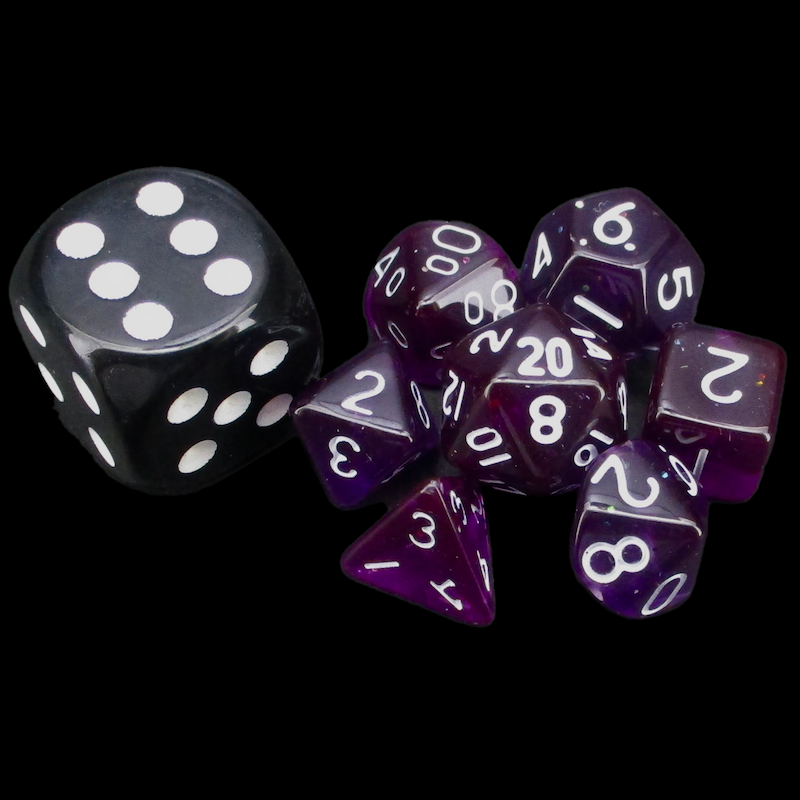 TDSO Glitter Dark Purple & White MINI 10mm 7 Dice Polyset
