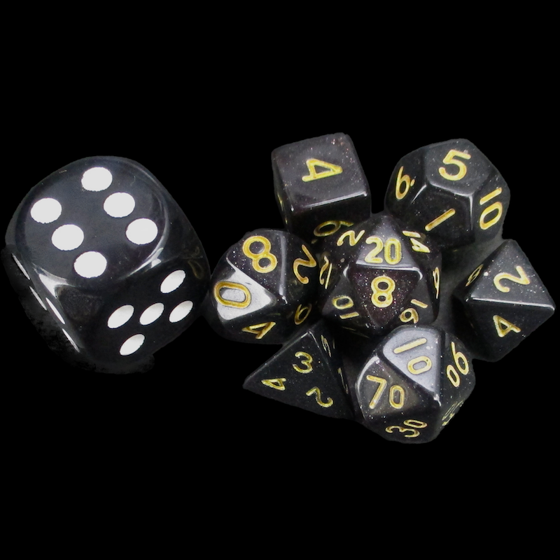 TDSO Glitter Black & Gold MINI 10mm 7 Dice Polyset