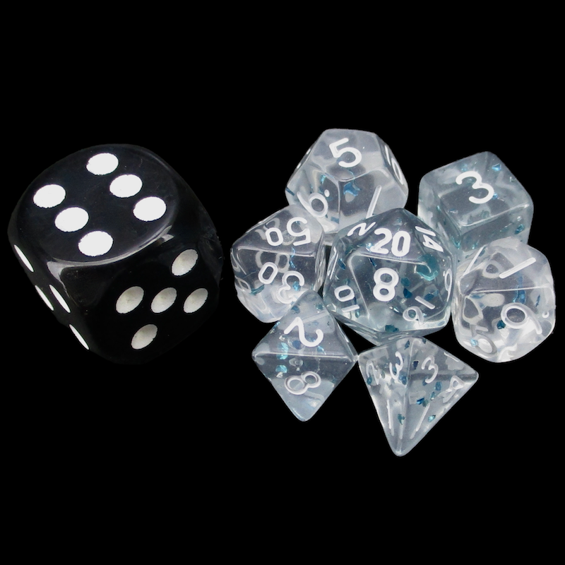 TDSO Confetti Clear & Blue MINI 10mm 7 Dice Polyset