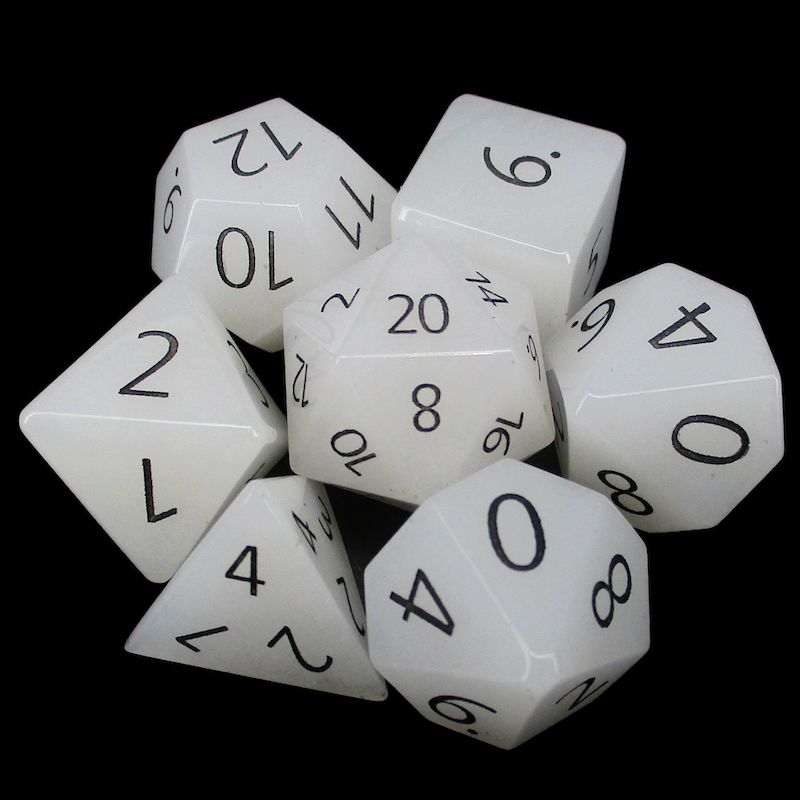 TDSO Gemstone Quartz Snow & Black 7 Dice Polyset