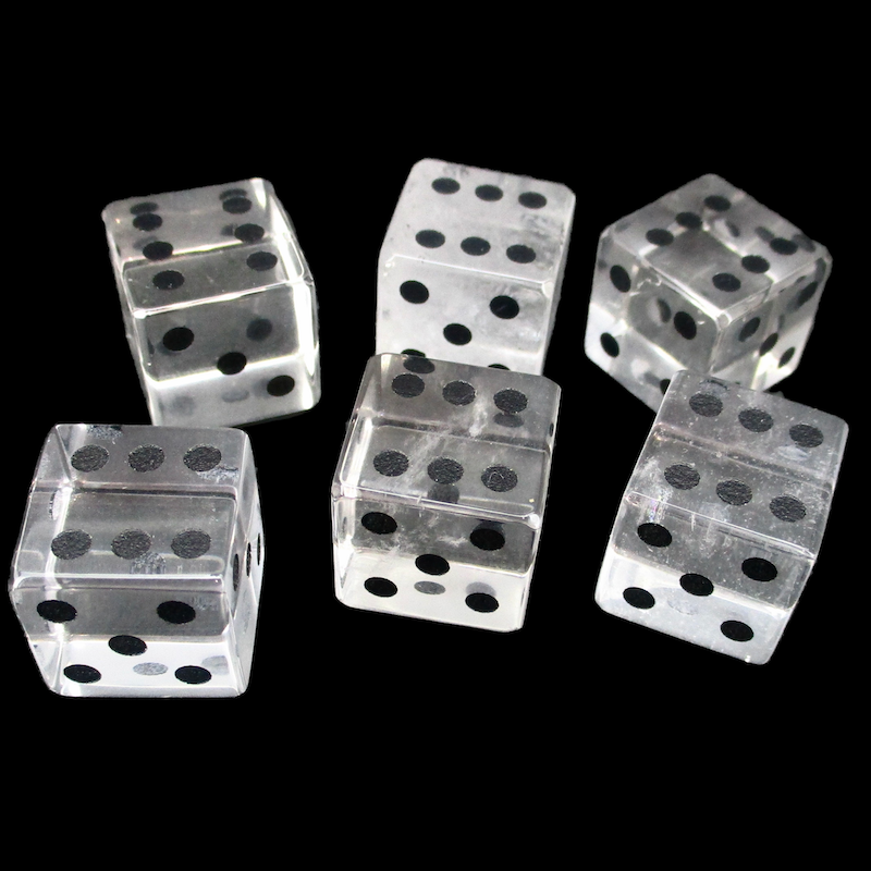 TDSO Gemstone Quartz Clear & Black 6 x D6 Spot Dice Set