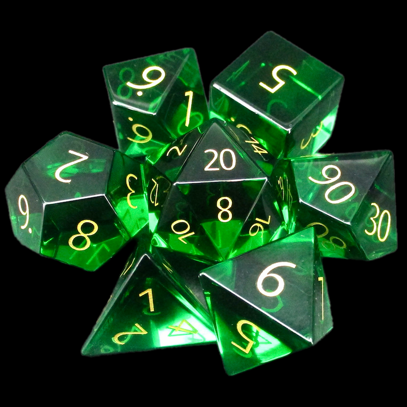 TDSO Zircon Glass Emerald & Gold 7 Dice Polyset