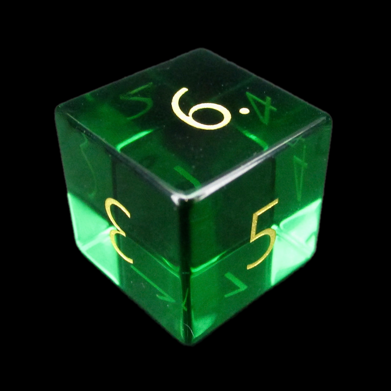 TDSO Zircon Glass Emerald & Gold D6 Dice
