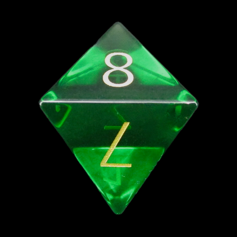 TDSO Zircon Glass Emerald & Gold D8 Dice