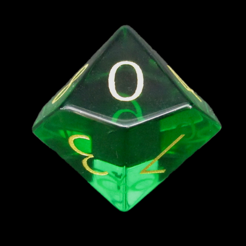 TDSO Zircon Glass Emerald & Gold D10 Dice