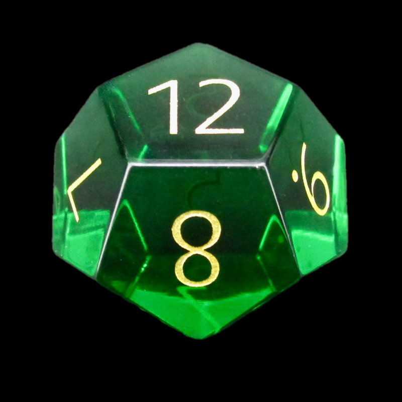 TDSO Zircon Glass Emerald & Gold D12 Dice