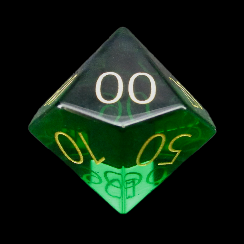 TDSO Zircon Glass Emerald & Gold Percentile Dice