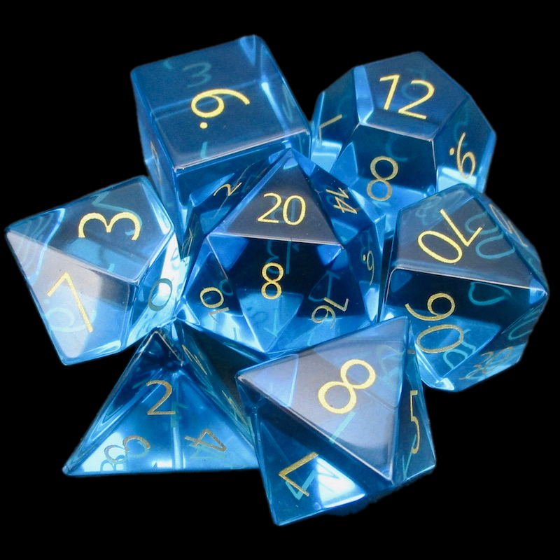 TDSO Zircon Glass Blue Topaz & Gold 7 Dice Polyset