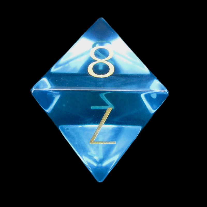 TDSO Zircon Glass Blue Topaz & Gold D8 Dice