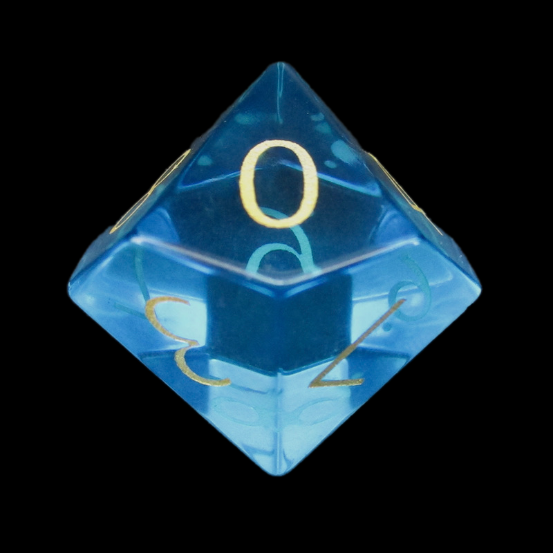 TDSO Zircon Glass Blue Topaz & Gold D10 Dice