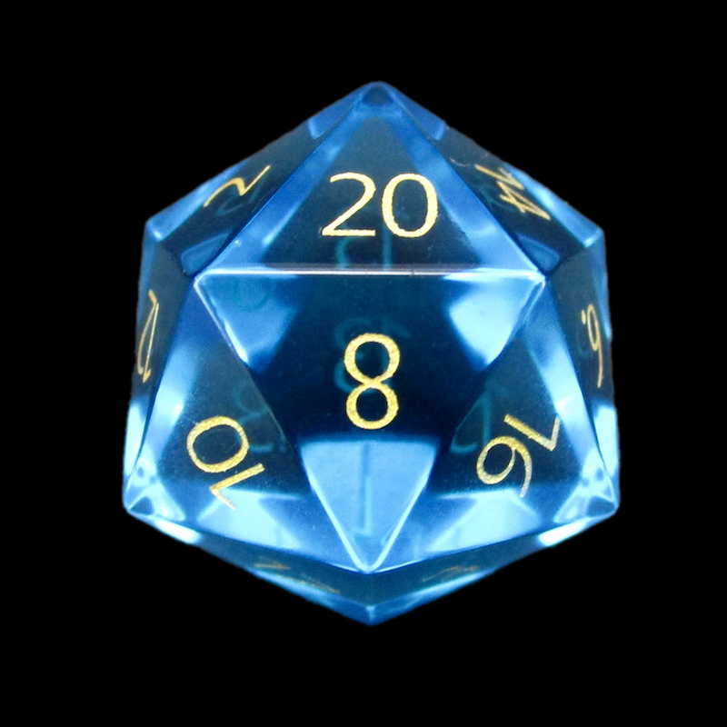 TDSO Zircon Glass Blue Topaz & Gold D20 Dice