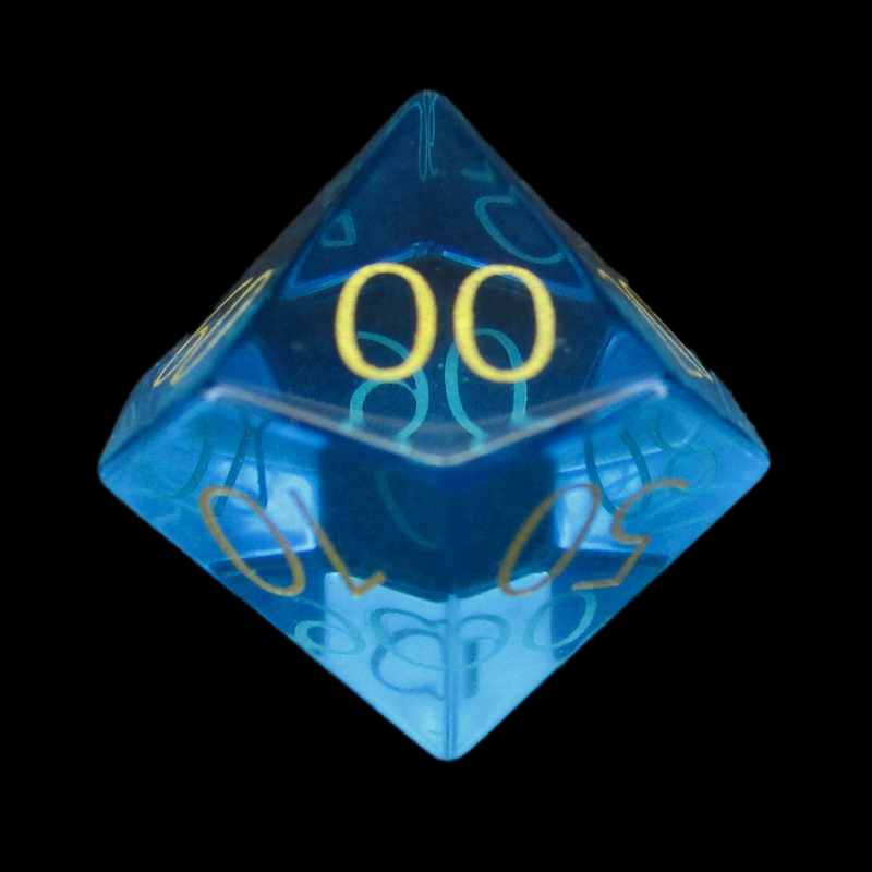 TDSO Zircon Glass Blue Topaz & Gold Percentile Dice