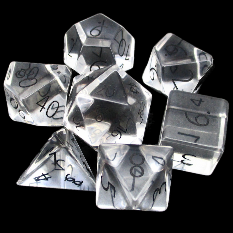 TDSO Zircon Glass Diamond & Black 7 Dice Polyset