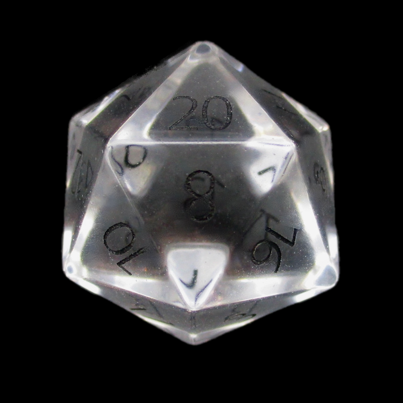 TDSO Zircon Glass Diamond & Black D20 Dice