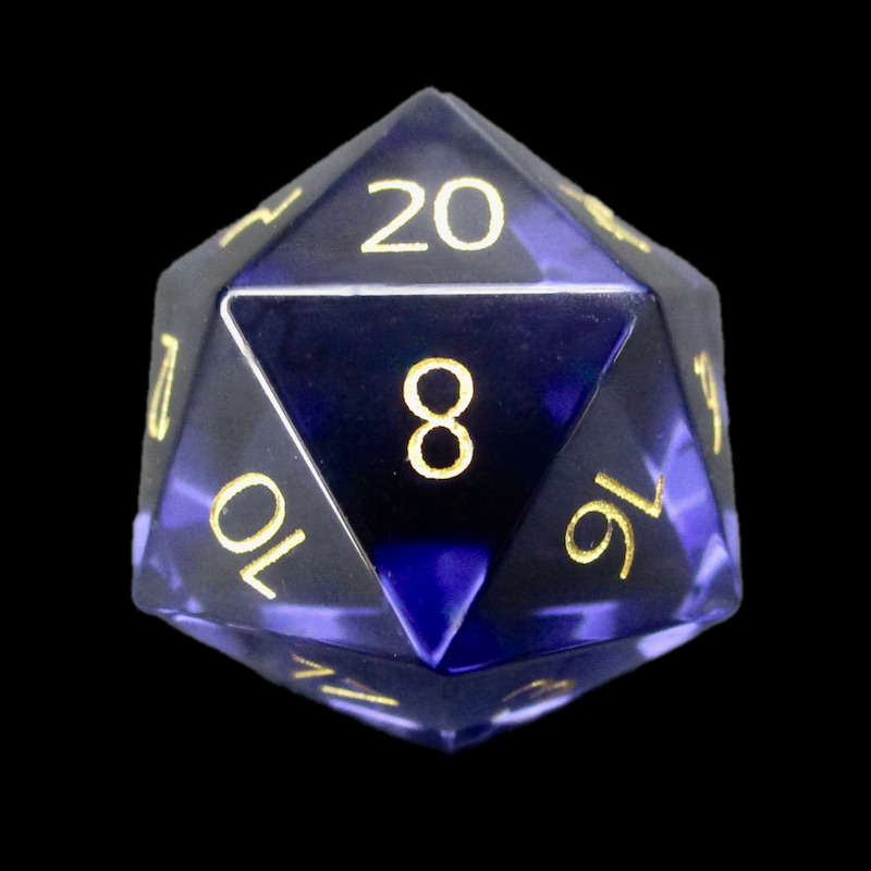TDSO Zircon Glass Alexandrite & Gold D20 Dice