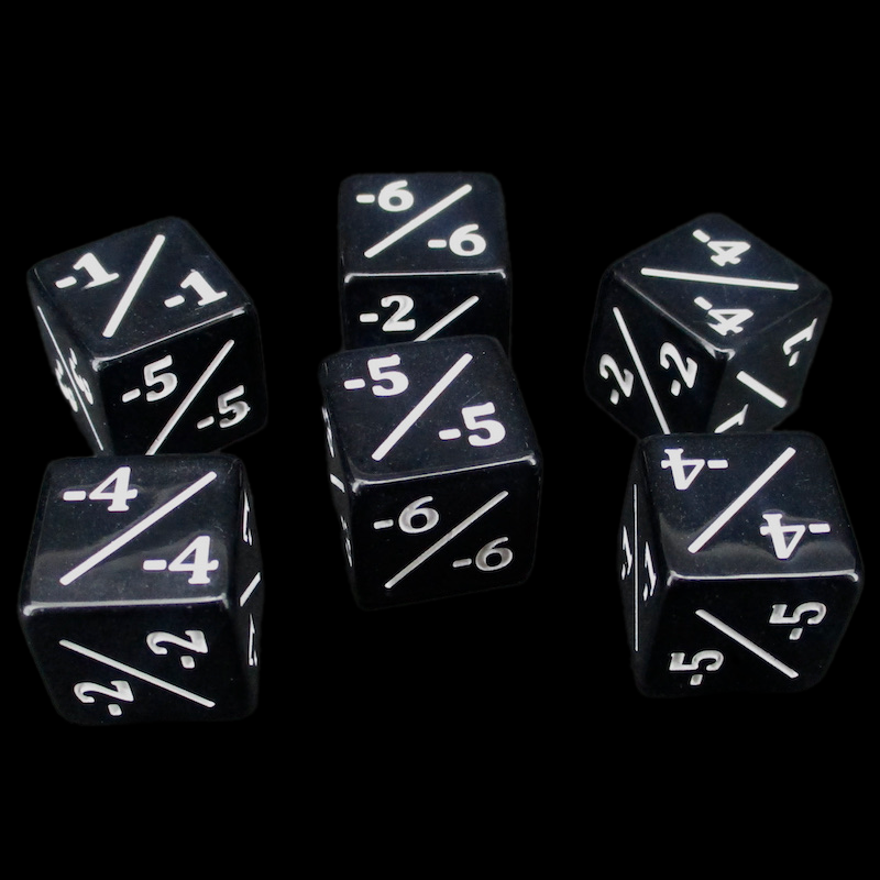 TDSO Opaque Black & White Negative Counter 6 x D6 Dice Set