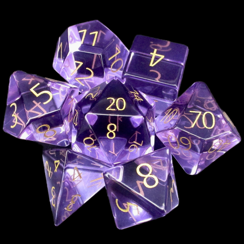 TDSO Zircon Glass Amethyst & Gold 7 Dice Polyset