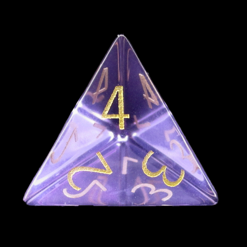 TDSO Zircon Glass Amethyst & Gold D4 Dice