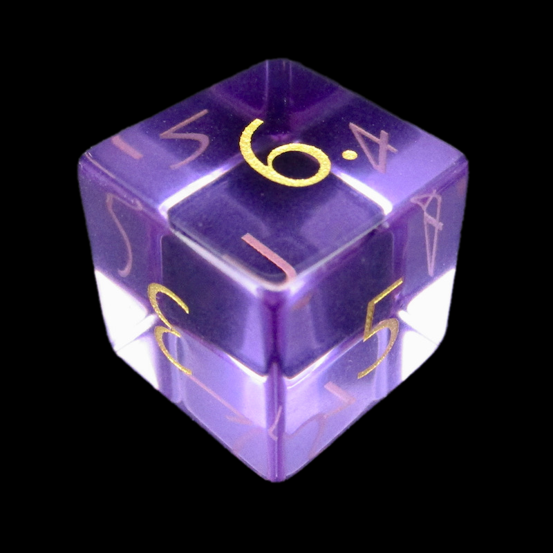 TDSO Zircon Glass Amethyst & Gold D6 Dice