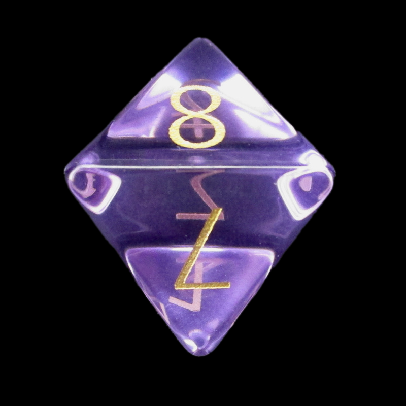 TDSO Zircon Glass Amethyst & Gold D8 Dice