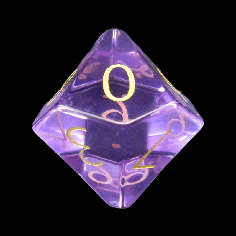 TDSO Zircon Glass Amethyst & Gold D10 Dice