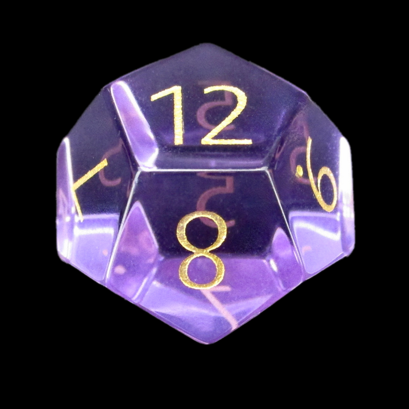 TDSO Zircon Glass Amethyst & Gold D12 Dice