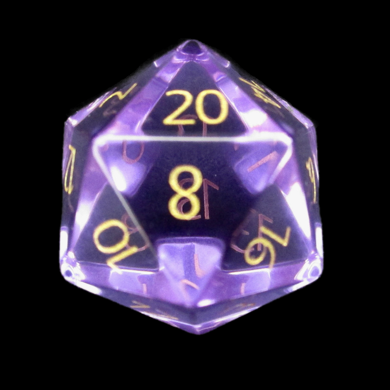 TDSO Zircon Glass Amethyst & Gold D20 Dice