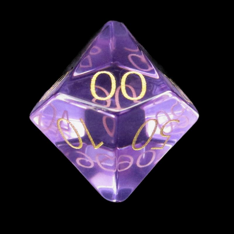 TDSO Zircon Glass Amethyst & Gold Percentile Dice