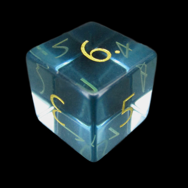 TDSO Zircon Glass Aquamarine & Gold D6 Dice
