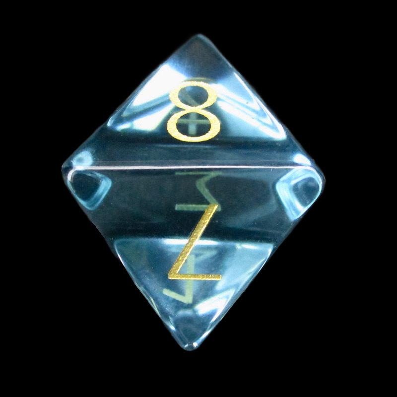 TDSO Zircon Glass Aquamarine & Gold D8 Dice