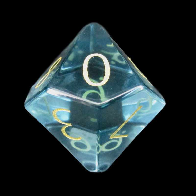 TDSO Zircon Glass Aquamarine & Gold D10 Dice