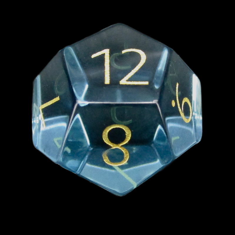 TDSO Zircon Glass Aquamarine & Gold D12 Dice
