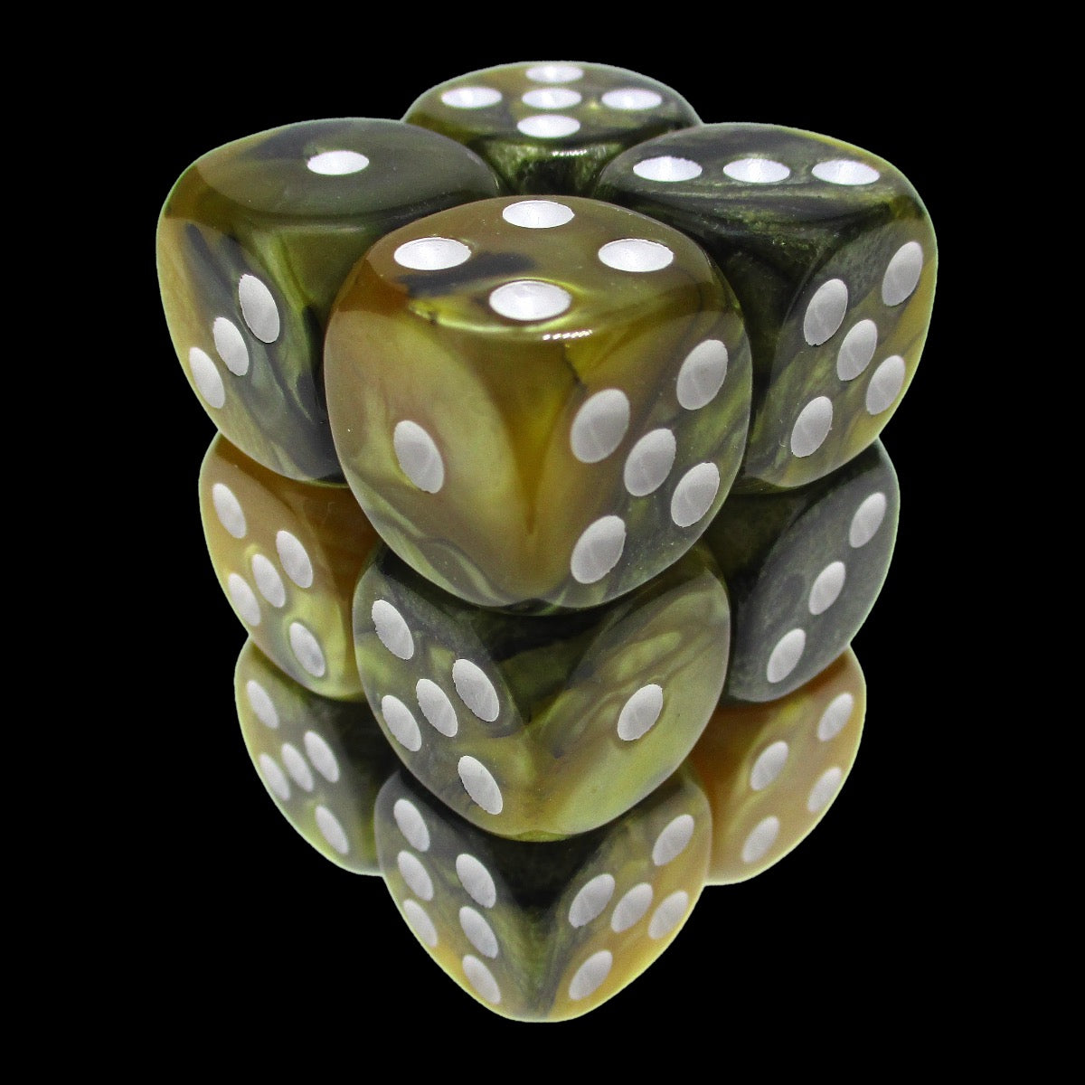 TDSO Duel Black & Gold With White 12 x D6 Dice Set