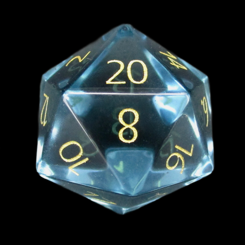 TDSO Zircon Glass Aquamarine & Gold D20 Dice