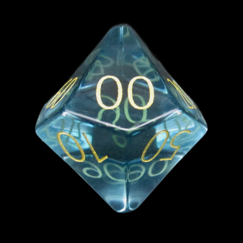 TDSO Zircon Glass Aquamarine & Gold Percentile Dice