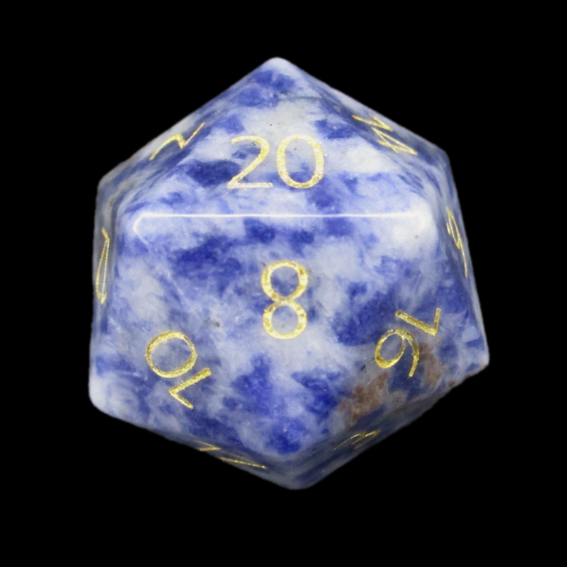 TDSO Gemstone Sodalite Light & Gold D20 Dice
